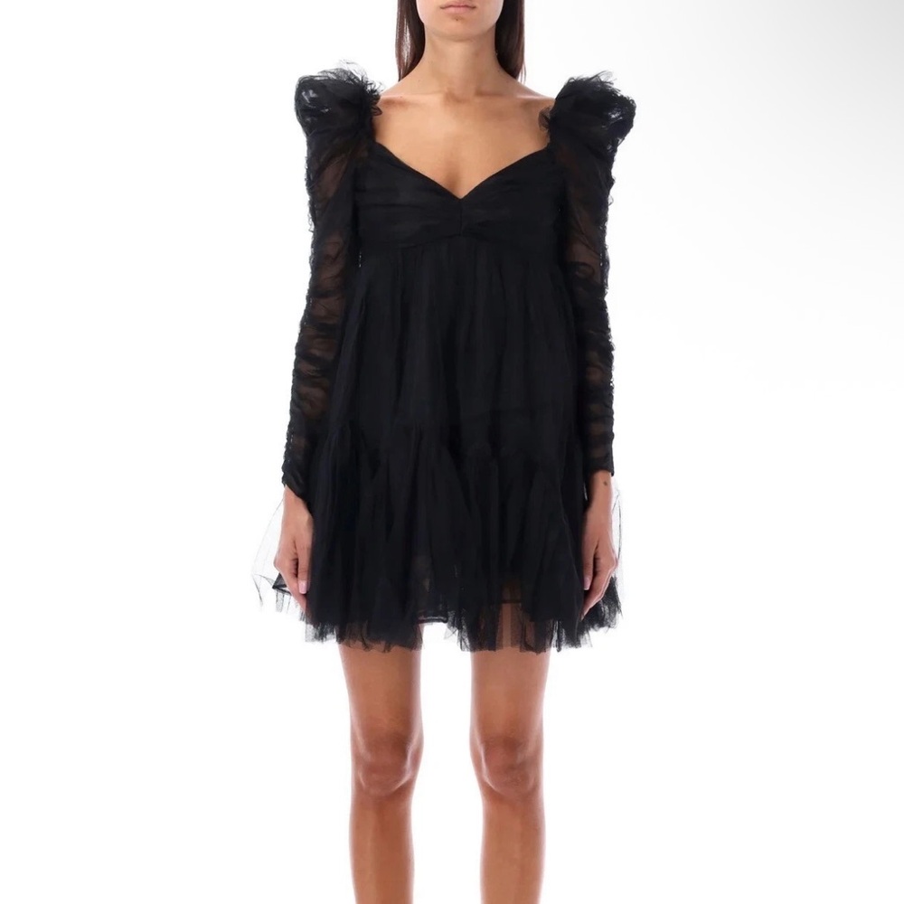 ZIMMERMANN Tulle Mini Empire-Waist Black Polka Dot Dress w/ Ruching size 1/US 6 - Picture 5 of 16